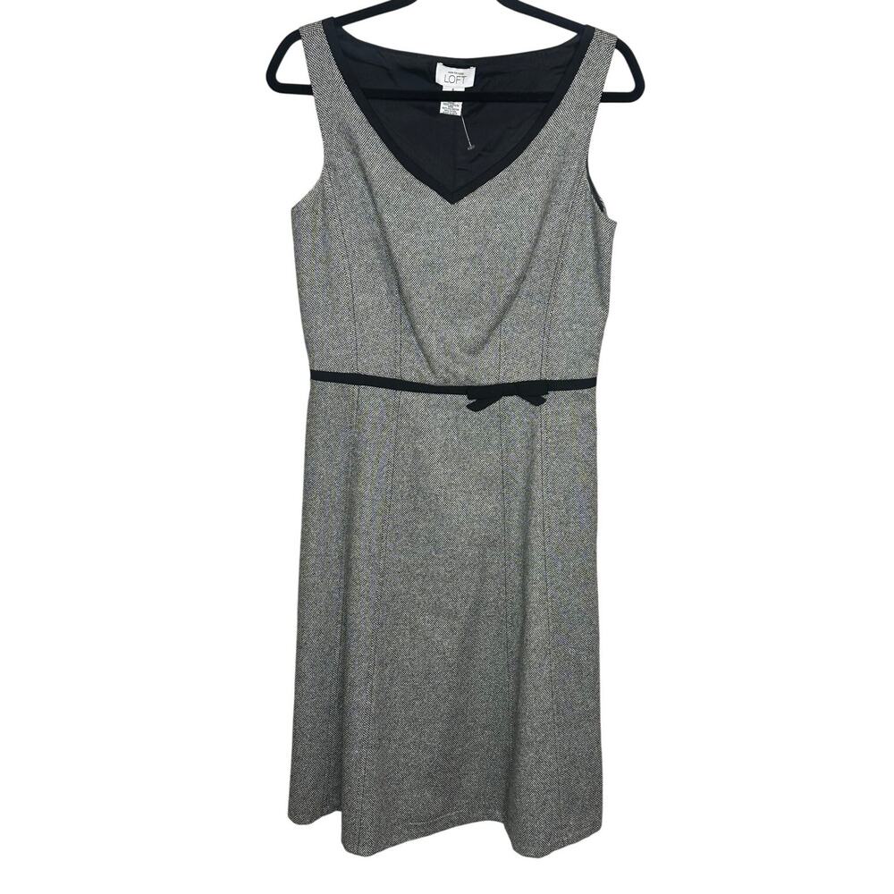 Ann Taylor Loft Black Wool Silk A-Line Midi Dress Bow Accent Workwear Office 8